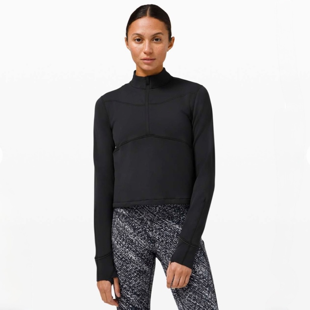 EUC [Lululemon] 1/2 Zip Black Pullover Cropped Jacket + Thumb Holes | XS · 2